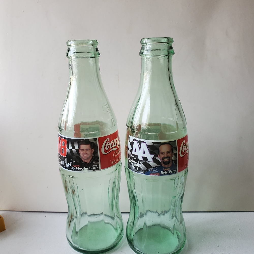 #18 and #44 Nascar 1996 Coca-Cola Collectible 2 for $25.  8 oz Bottles. Empty.